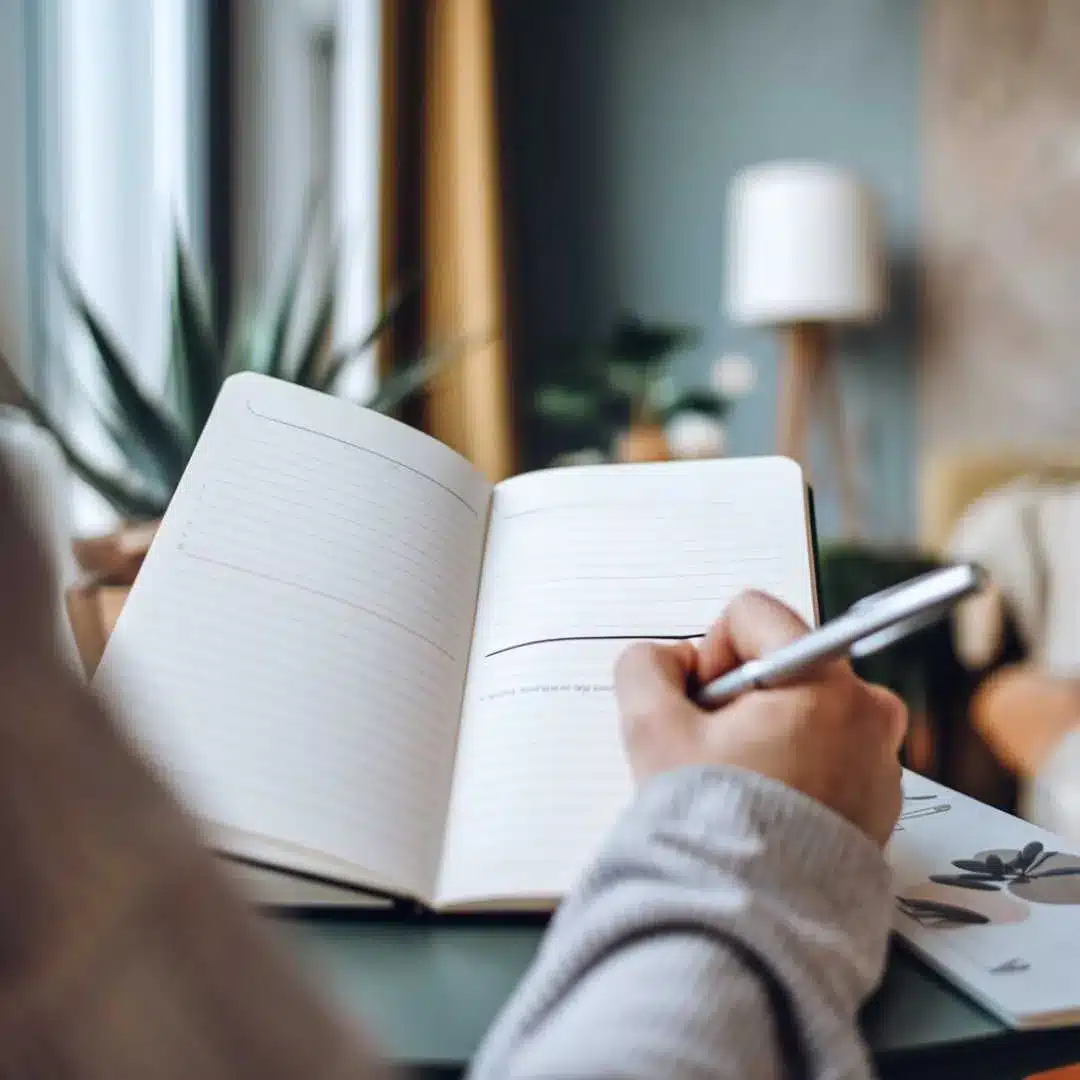 Mujer escribiendo sus objetivos en una libreta
