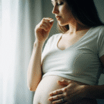 una mujer embarazada tomando un suplemento prenatal