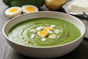 crema de brócoli con queso y huevo