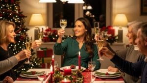 mujer embarazada brindando sin alcohol