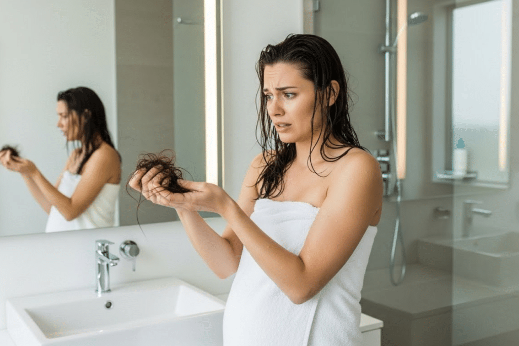Mujer posparto caída pelo