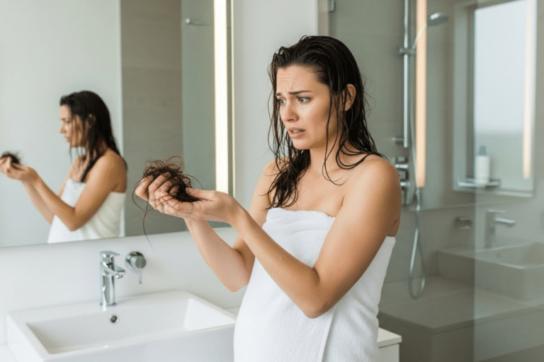 Mujer posparto caída pelo