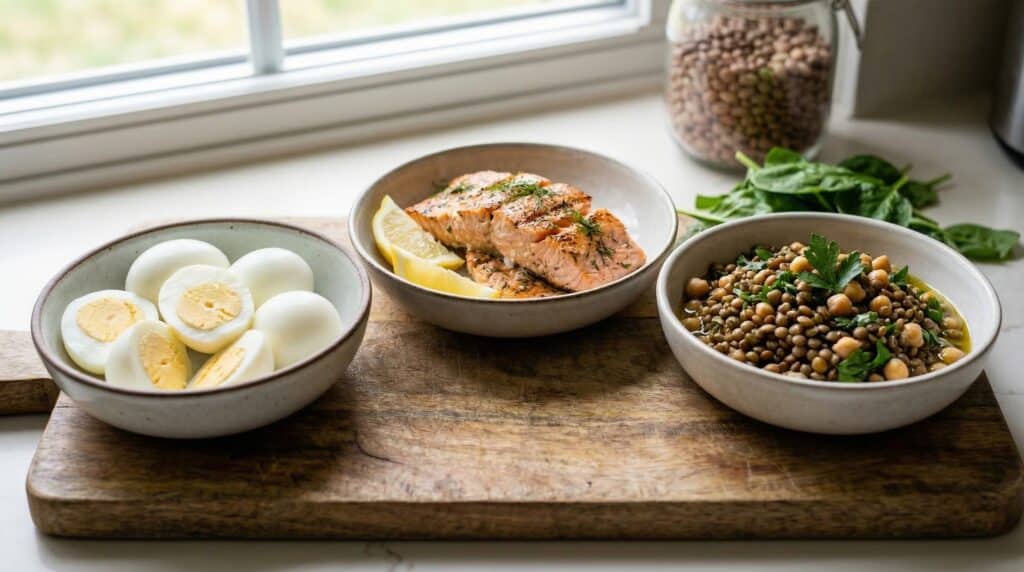 Alimentos ricos proteína embarazo huevos pescado legumbres