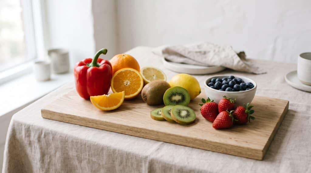Alimentos ricos en vitamina C y flavonoides para la salud venosa en el embarazo