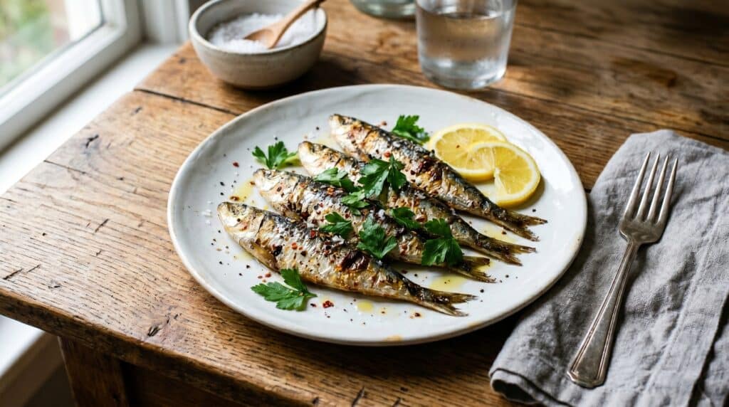 plato de sardinas cocinadas seguras para comer en el embarazo