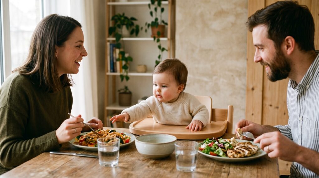 Bebé mostrando signos de estar preparado para empezar a comer alimentación complementaria