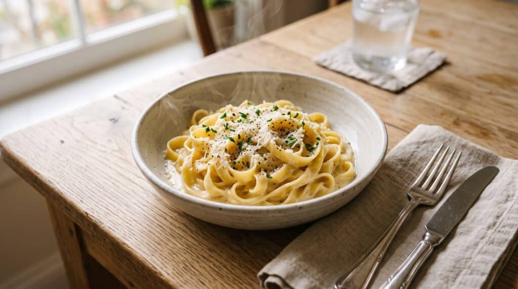 Pasta con salsa de nata UHT, apta durante la gestación