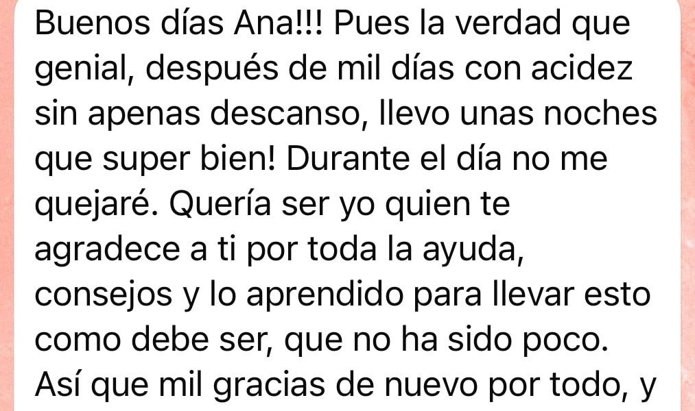 Mensaje de una clienta: agradecida por la ayuda, ya me siento mejor de los síntomas